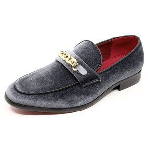 Gray Men's Vintage Velvet Designer Classic Smoking Dress Tuxedo Loafers Shoes